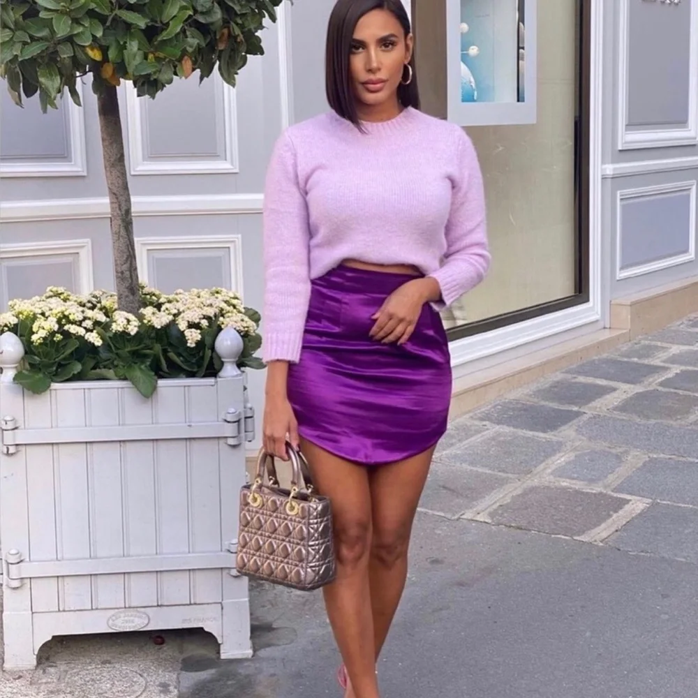 ZARA Purple Satin Effect Mini Skirt Small High Waisted Skirt NWT - Picture 2 of 13